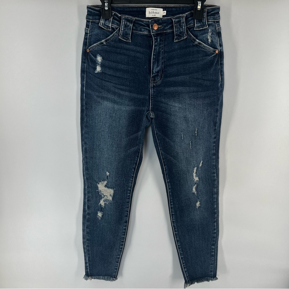 bohme Indigo Distressed High-Rise Stretch Skinny Jeans - Size 29 - EUC - Picture 3 of 11